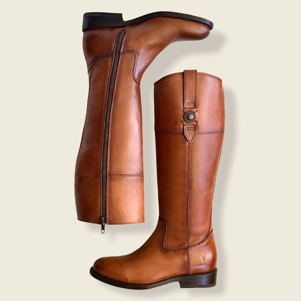Frye Jayden Button Zip Up Cognac Brown Leather Equestrian Knee High Tall Boots - Picture 16 of 16